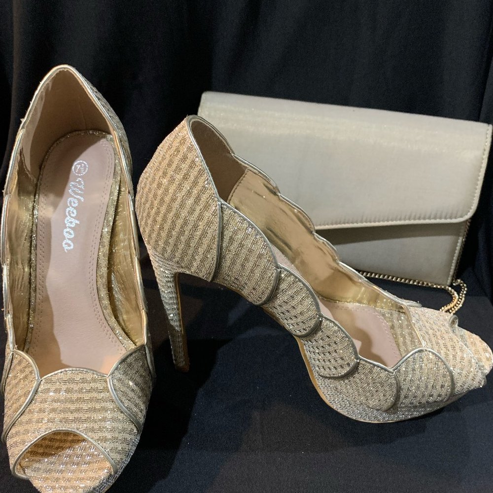 Gold Heels and Gold purse